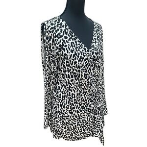 Cache Animal Print Wrap Top Ruched Y2K Fashion Size L in EUC